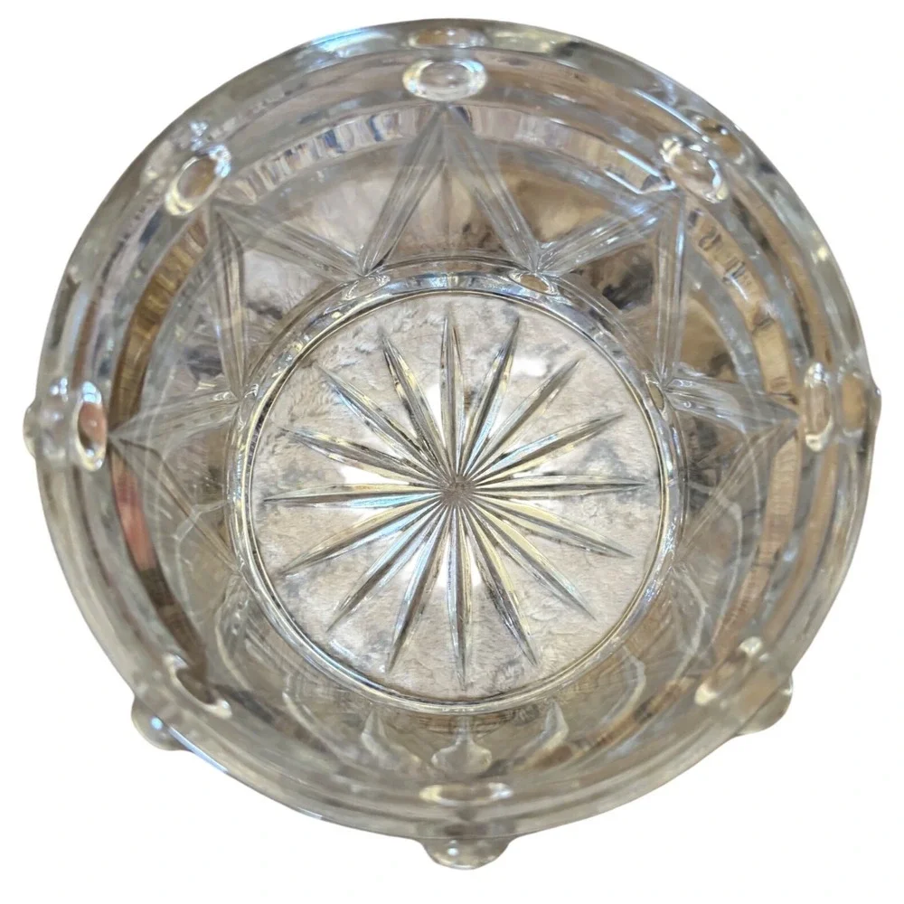 Vintage Heavy Crystal Glass Drum Ice Bucket Diamond Starburst Cut Barware 5in